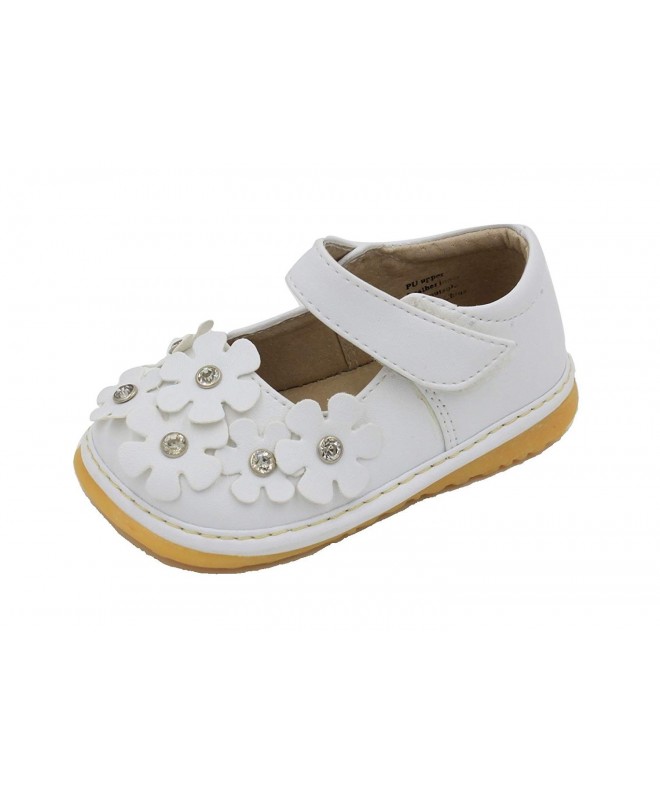 Flats Squeaky Shoes | White - Brown Black Crystal Flowers Mary Jane Toddler Girl Shoes - White - CT12CDOG9QL $56.23